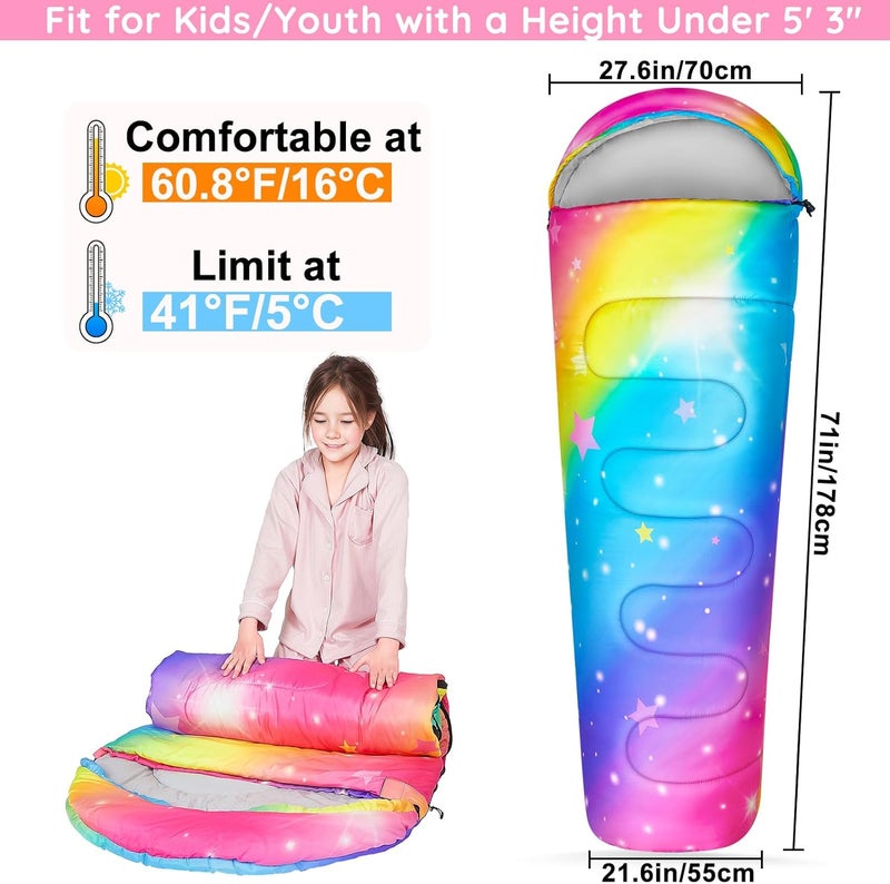 FIOBEE Kids Sleeping Bag for Girls Boys 3 Season Warm & Cool Weather Youth Camping Sleeping Bags with Backpacking Bag Waterproof for Traveling Hiking Indoor Outdoor Camping Essentials - Image 2
